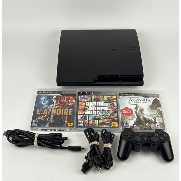 Sony PlayStation 3 PS3 Slim 250GB CECH-3001A Console W/ Games Lot Bundle Tested - Picture 1 of 16